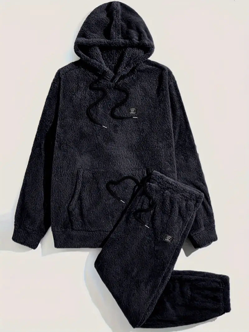 Abbigliamento per il tempo libero in pile - Comodo set di due pezzi composto da felpa con cappuccio e pantaloni della tuta-Marrone-S-Modasso