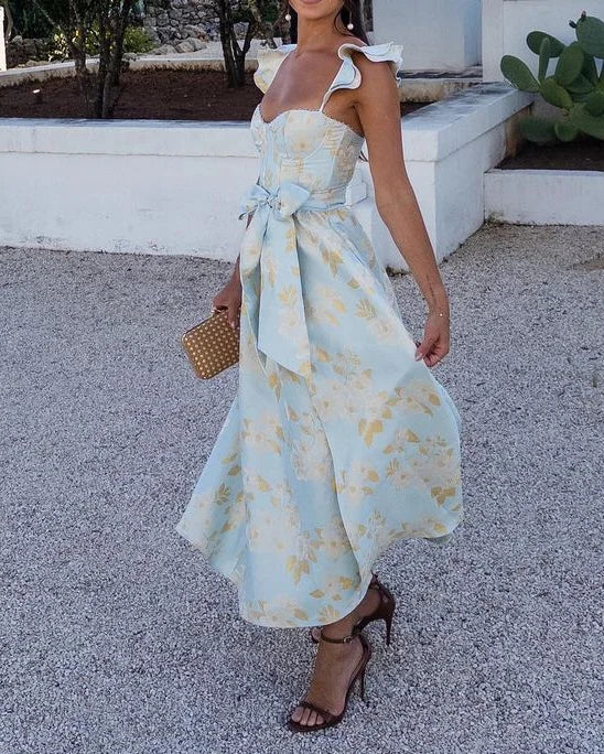 Abito Corsetto | Elegante | Maniche a farfalla | Abito midi | Abito estivo-Modasso