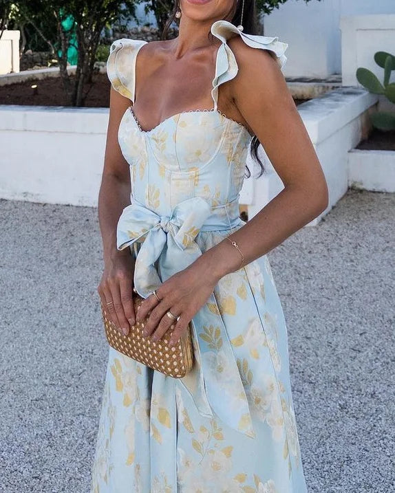 Abito Corsetto | Elegante | Maniche a farfalla | Abito midi | Abito estivo-Modasso