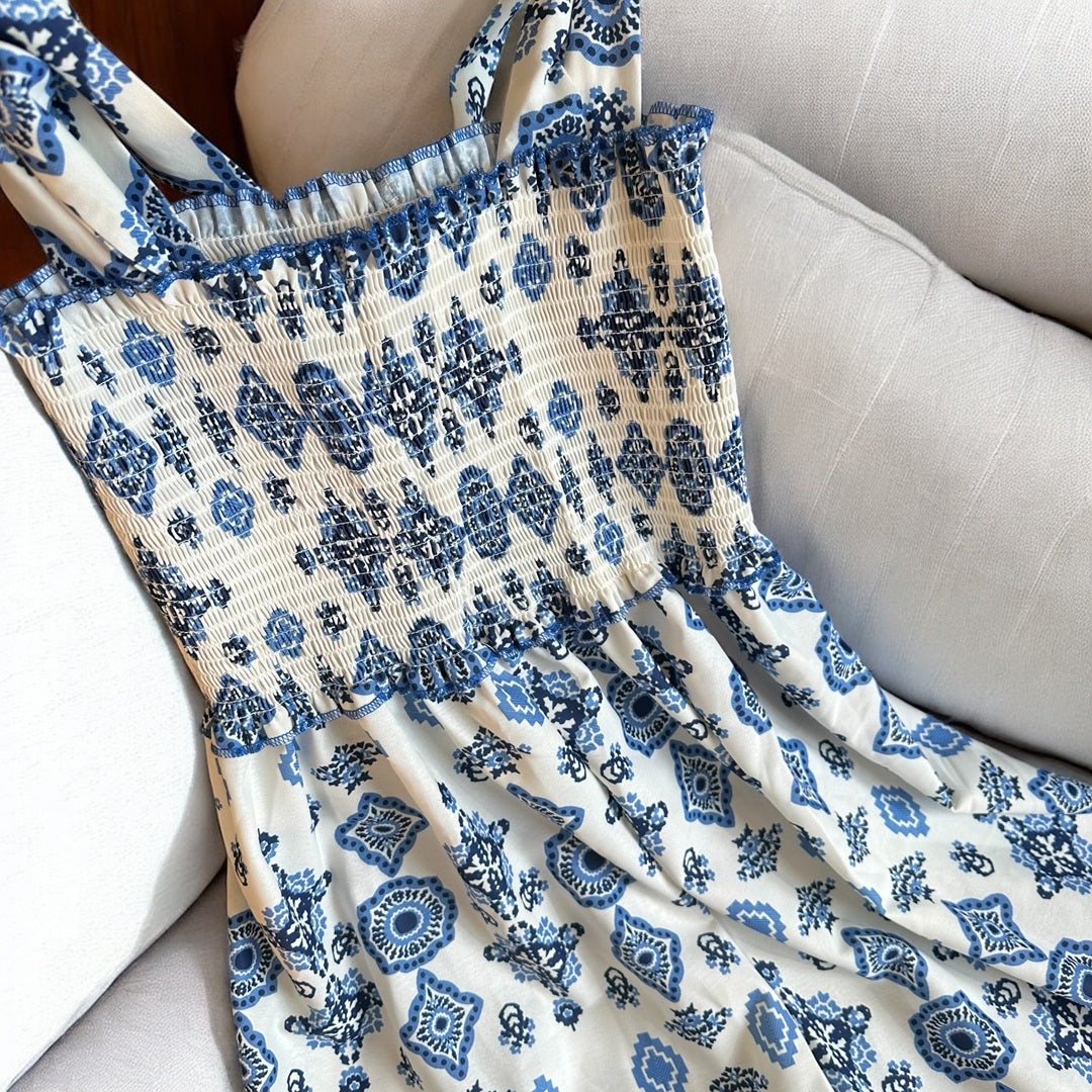 Abito Lungo Estivo Bianco e Blu da Donna-Modaso