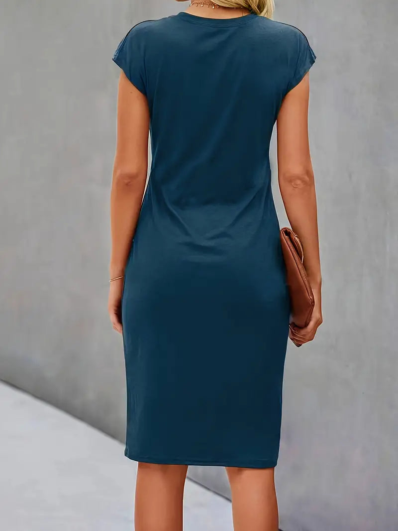 Abito | Manica corta | Lunghezza al ginocchio | Abito elegante | Abito midi-Modasso