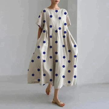 Abito Oversize - Abito midi casual da donna con vestibilità ampia stampato-A Pois-S-Modasso