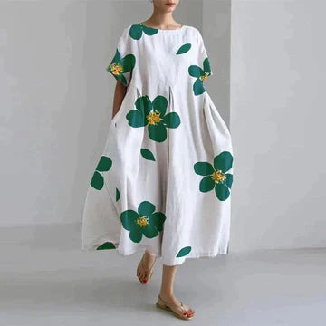 Abito Oversize - Abito midi casual da donna con vestibilità ampia stampato-Bianco-S-Modasso