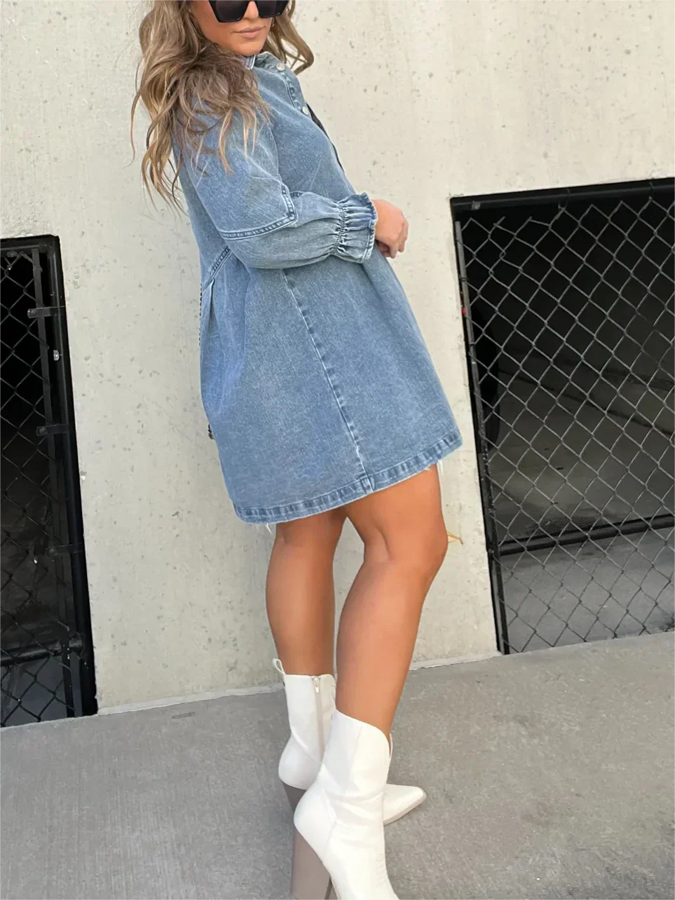 Abito a camicia | Abito con bottoni | Maniche lunghe | Abito in denim | Mini abito-Modasso