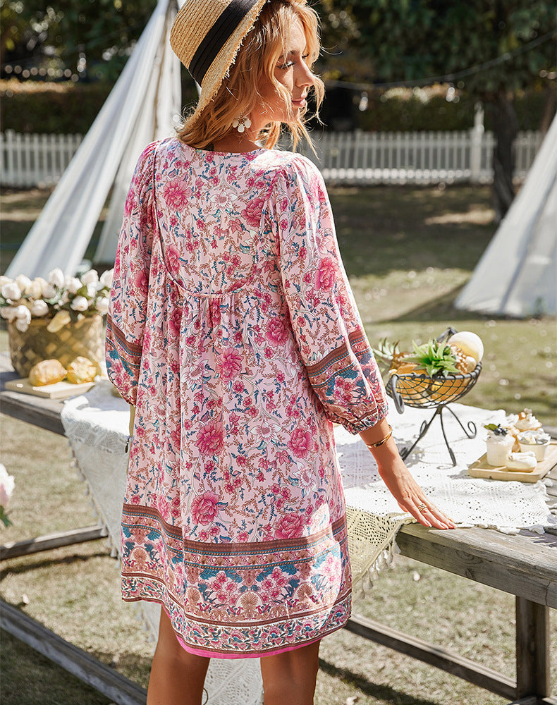 Abito boho - Maniche lunghe - Floreale - Mini abito - Abito estivo-Modasso