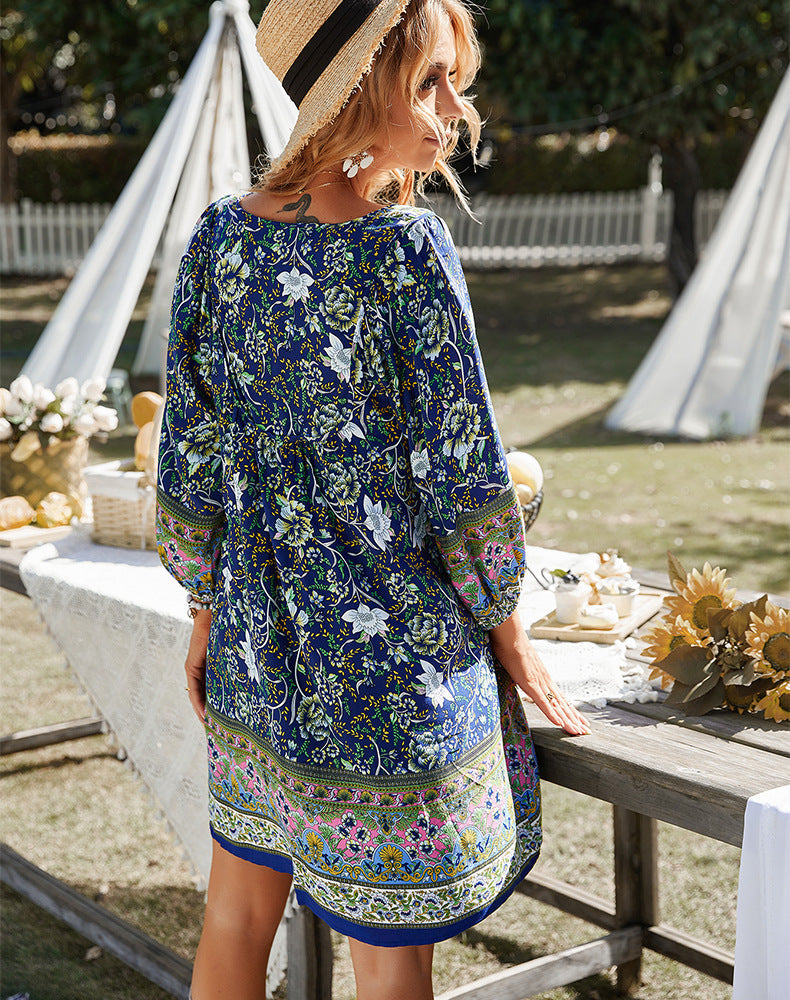 Abito boho - Maniche lunghe - Floreale - Mini abito - Abito estivo-Modasso