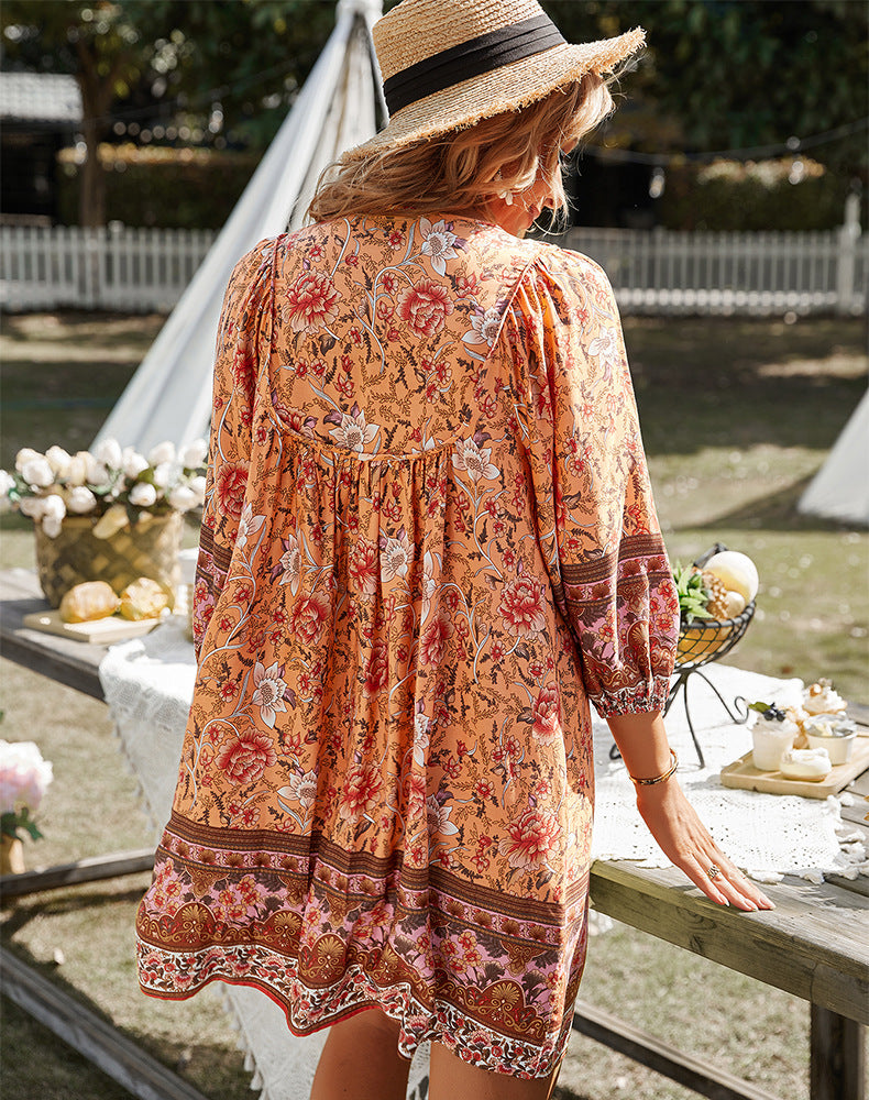 Abito boho - Maniche lunghe - Floreale - Mini abito - Abito estivo-Modasso