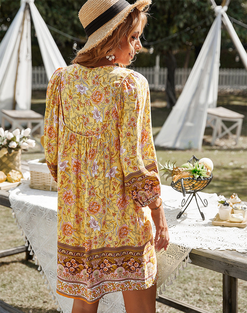 Abito boho - Maniche lunghe - Floreale - Mini abito - Abito estivo-Modasso