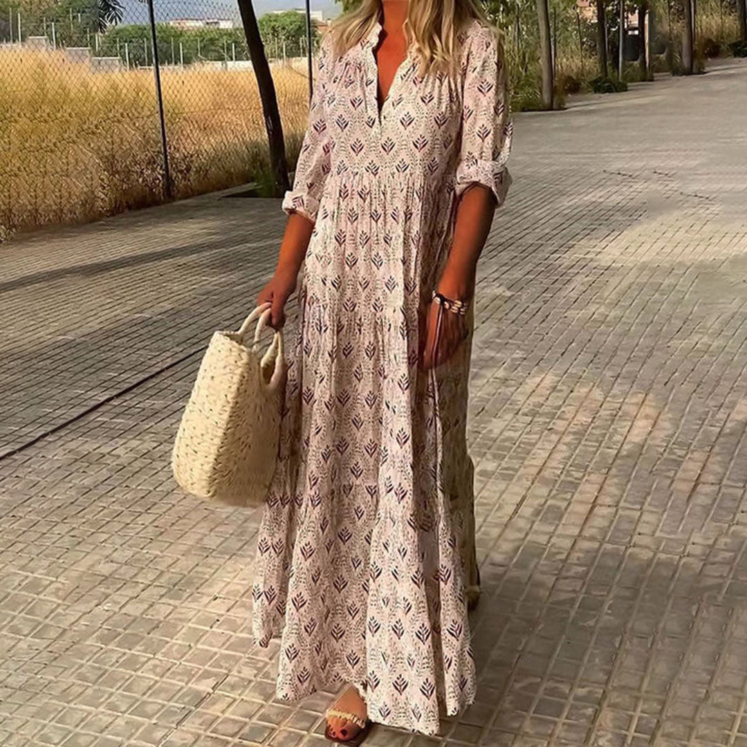 Abito boho - Maniche lunghe - Vestibilità ampia - Abito lungo - Maxi prendisole-Rosa-S (8-10)-Modasso