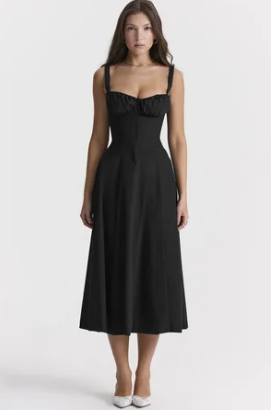 Abito bustier - Senza maniche - Spacco - Abito midi - Abito estivo-Nero-S-Modasso