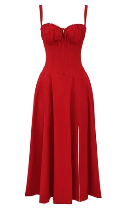 Abito bustier - Senza maniche - Spacco - Abito midi - Abito estivo-Rosso-S-Modasso