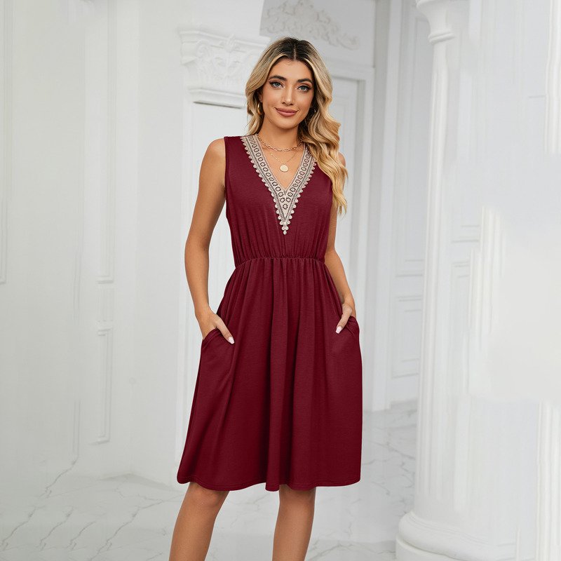 Abito estivo - Senza maniche - Lunghezza al ginocchio - Vestito con scollo a V - Sundress-Modasso