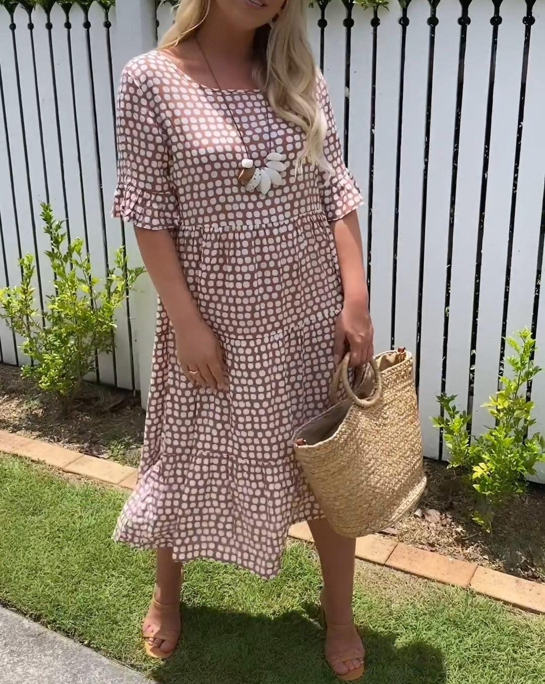 Abito midi - Abito estivo da donna a trapezio a pois con maniche corte-Modasso
