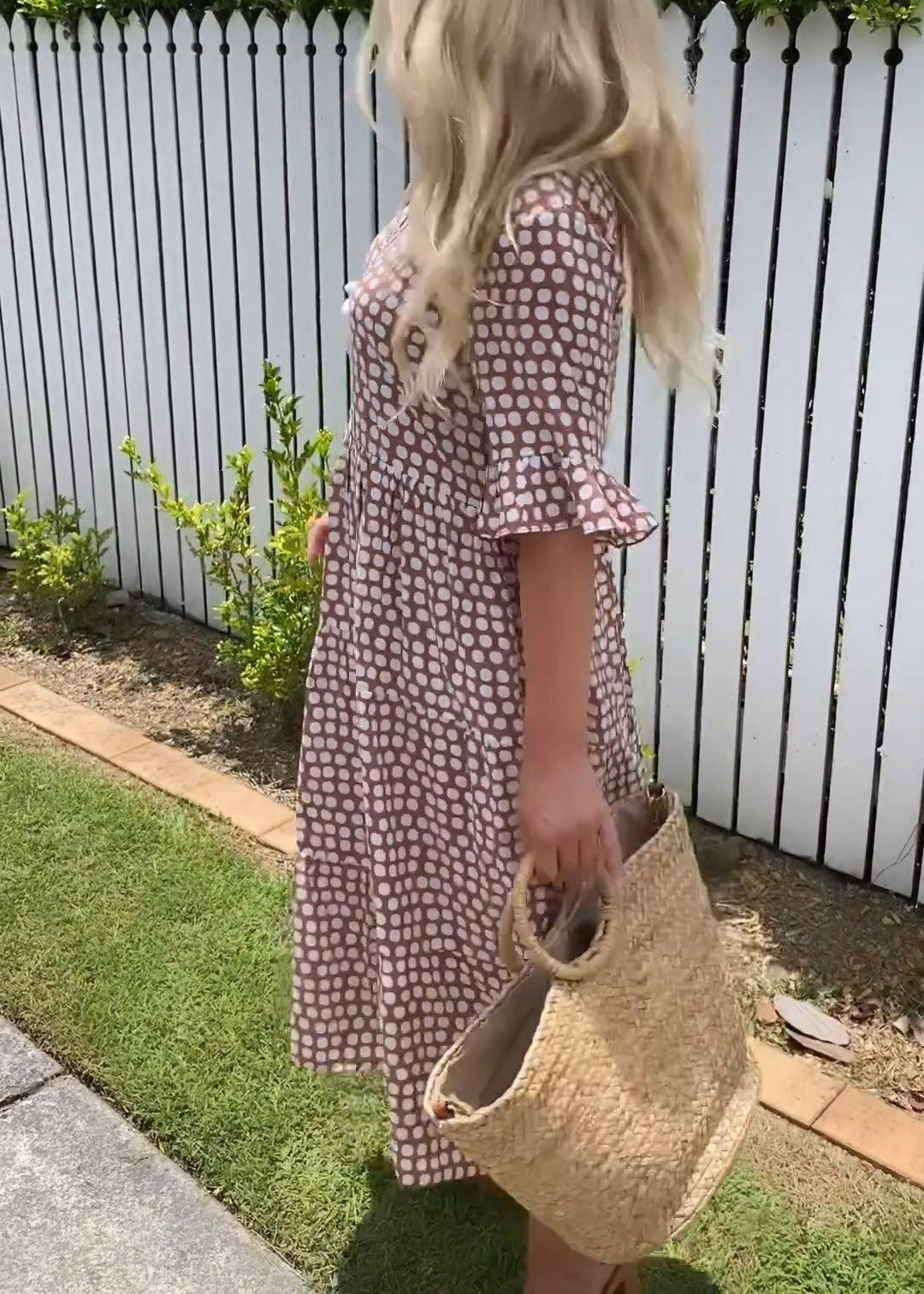 Abito midi - Abito estivo da donna a trapezio a pois con maniche corte-Modasso