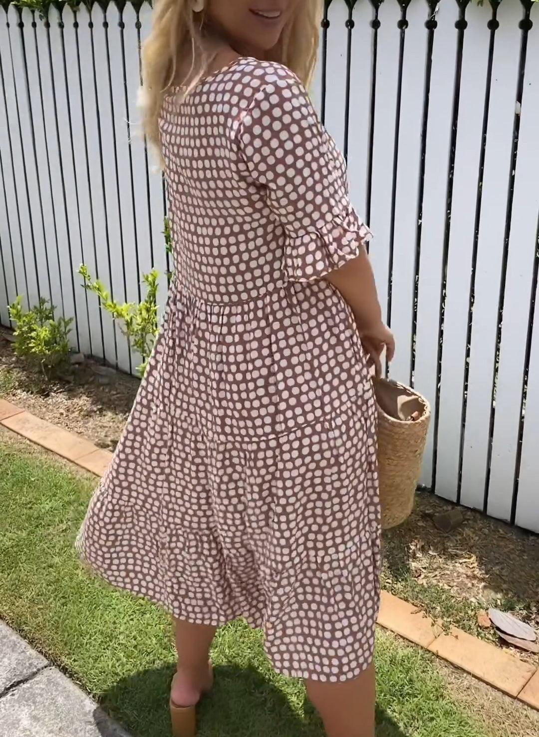 Abito midi - Abito estivo da donna a trapezio a pois con maniche corte-Modasso