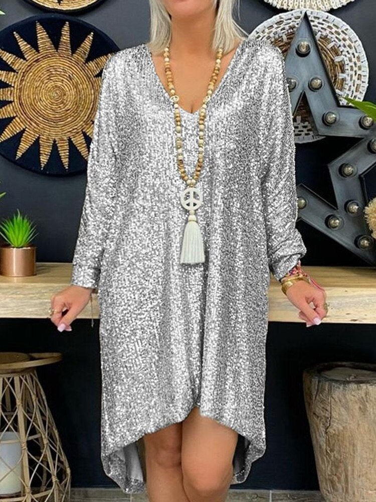Abito scintillante, Vestito da festa con paillettes ampio e con maniche-Modaso