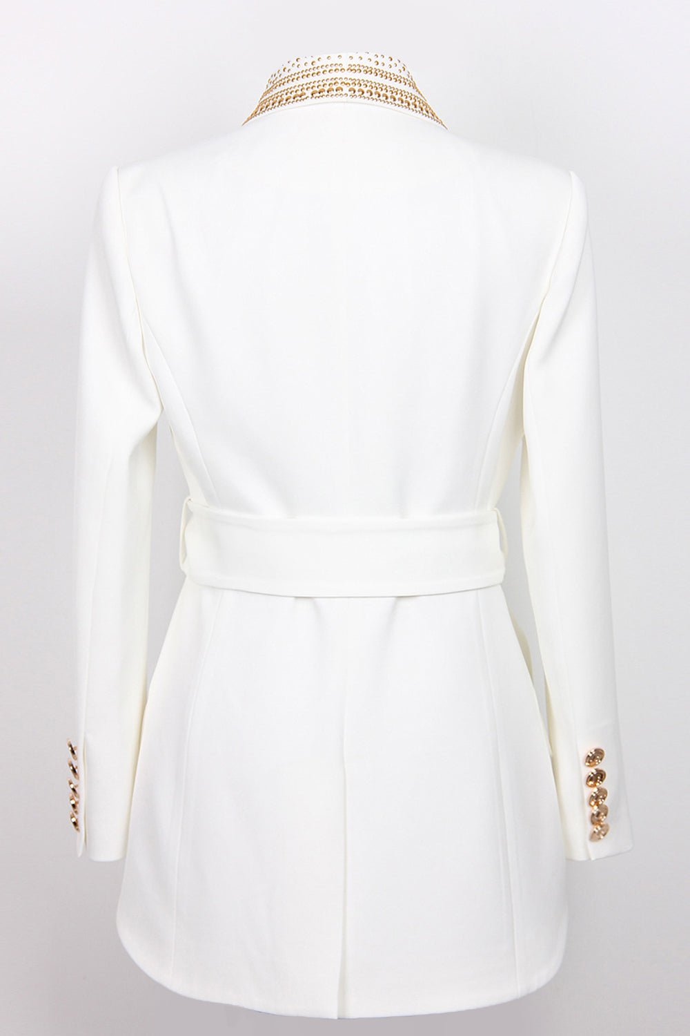 Blazer bianco - Doppiopetto - Dettagli dorati - Blazer con cintura - Abbigliamento donna-Modasso