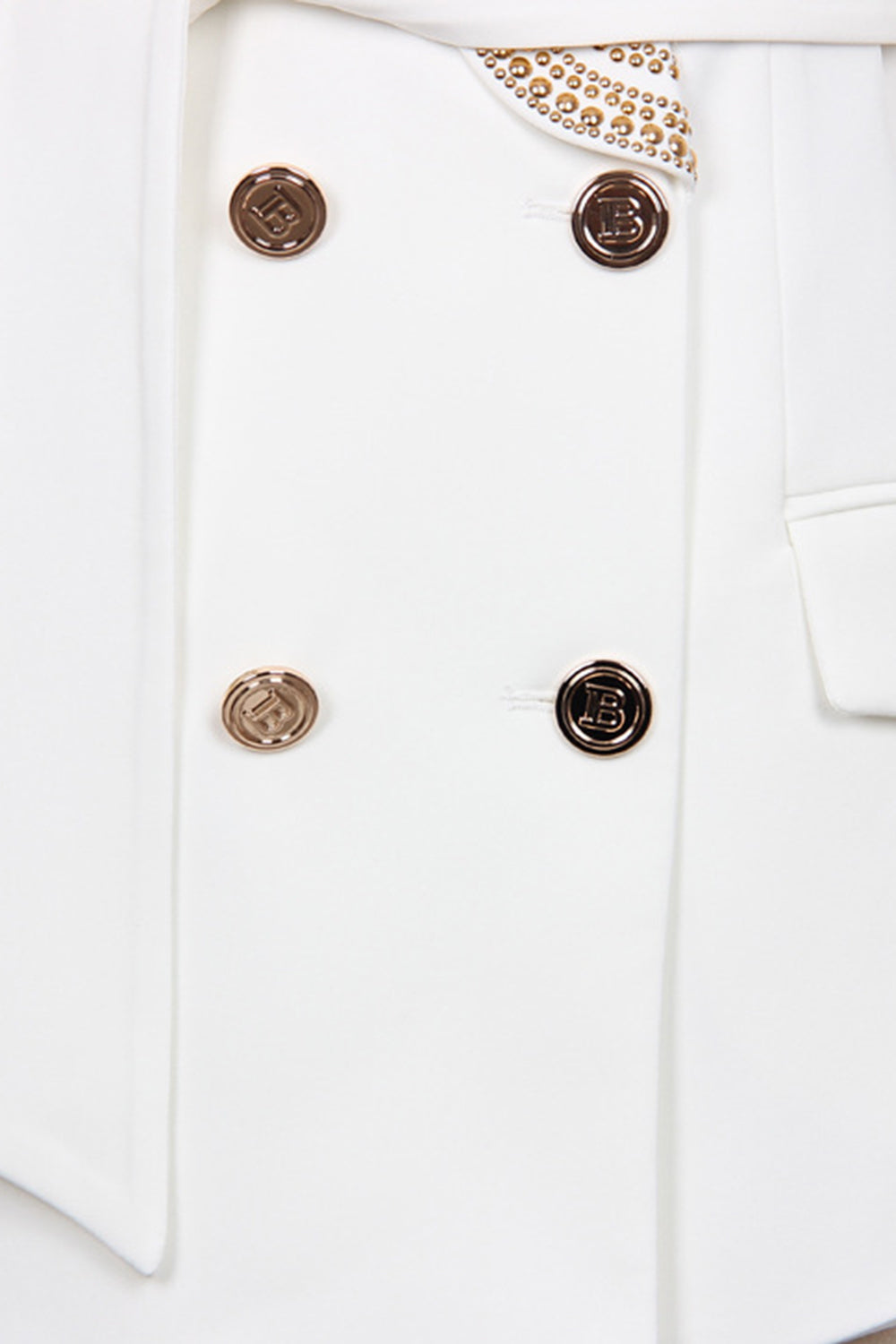 Blazer bianco - Doppiopetto - Dettagli dorati - Blazer con cintura - Abbigliamento donna-Modasso