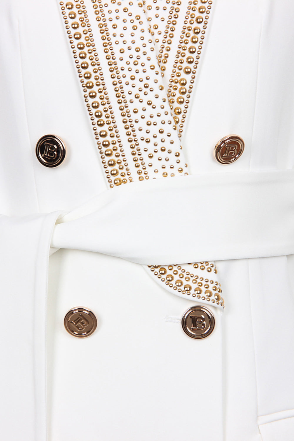 Blazer bianco - Doppiopetto - Dettagli dorati - Blazer con cintura - Abbigliamento donna-Modasso