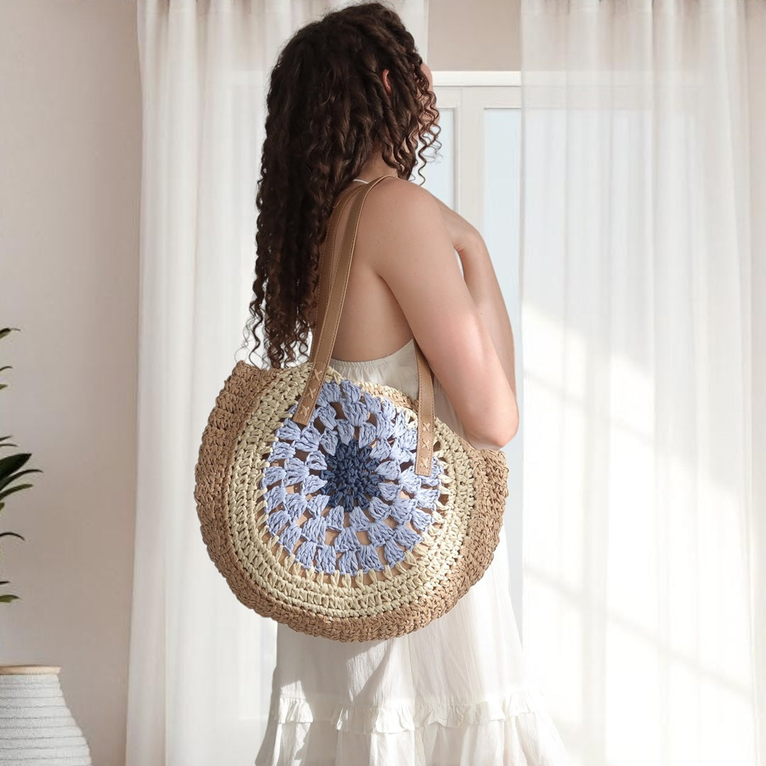Borsa a Spalla Boho da Donna in Paglia Intrecciata-Modaso