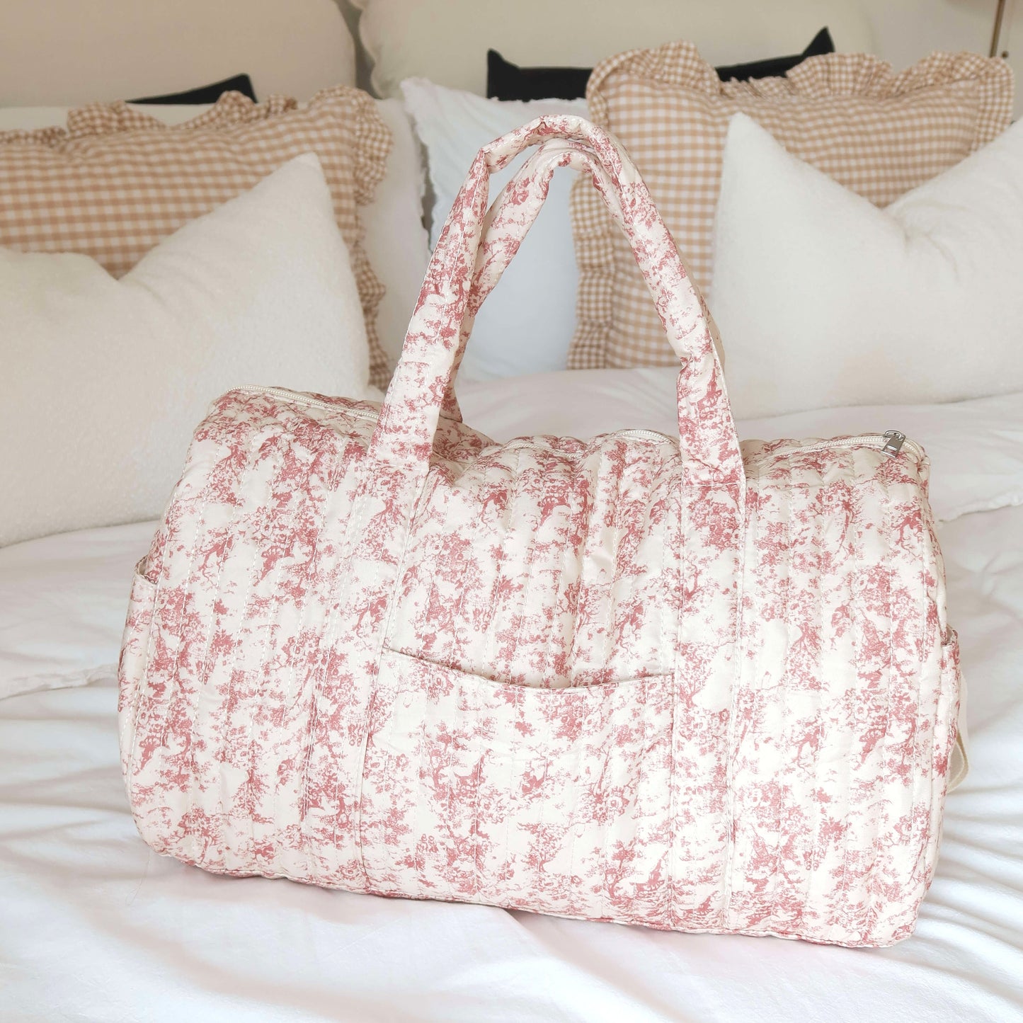 Borsa da Viaggio da Donna, Borsone Floreale Rosa-Modaso