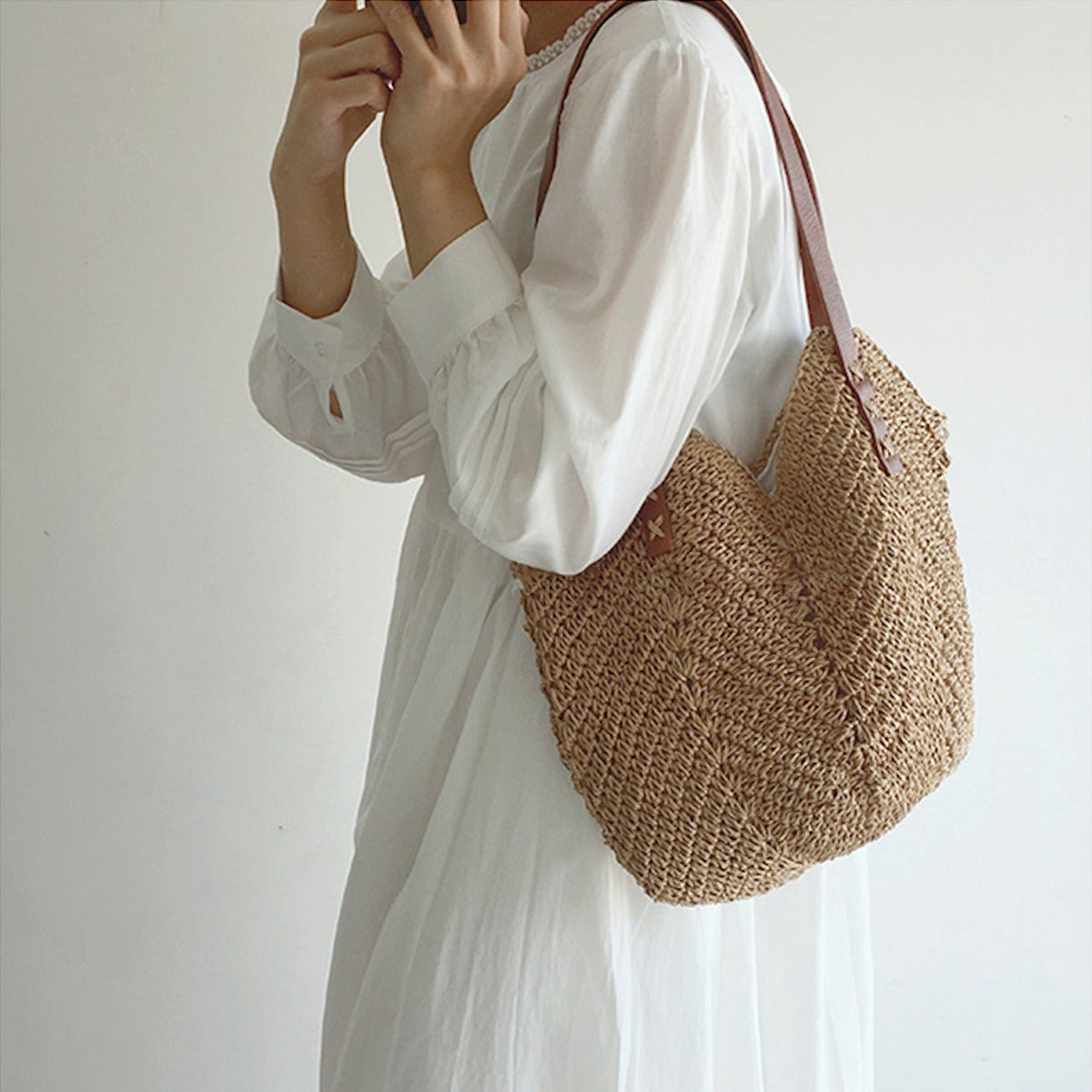 Borsa da spiaggia - Borsa a tracolla grande da donna in paglia-Modasso