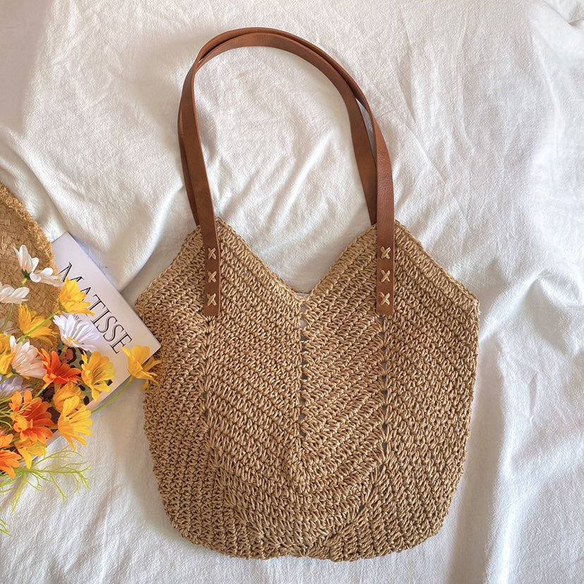 Borsa da spiaggia - Borsa a tracolla grande da donna in paglia-Modasso