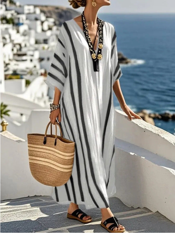 Caftano Lungo a Righe - Vestito da Spiaggia Estivo-Modaso