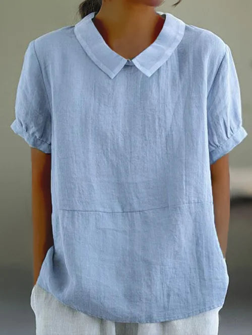 Camicetta a maniche corte - Top da donna con colletto e maniche corte, vestibilità ampia-Blu-S-Modasso