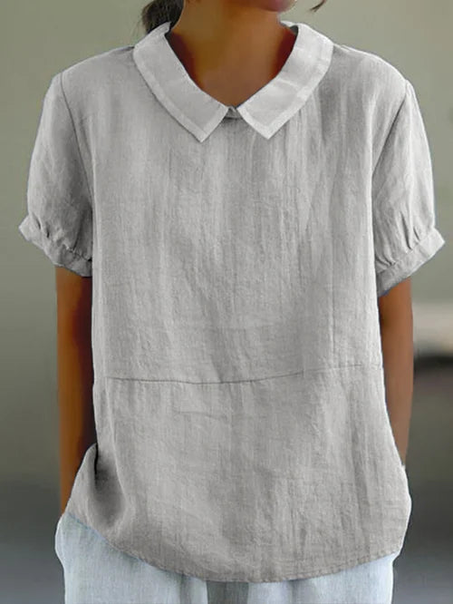 Camicetta a maniche corte - Top da donna con colletto e maniche corte, vestibilità ampia-Grigio Chiaro-S-Modasso