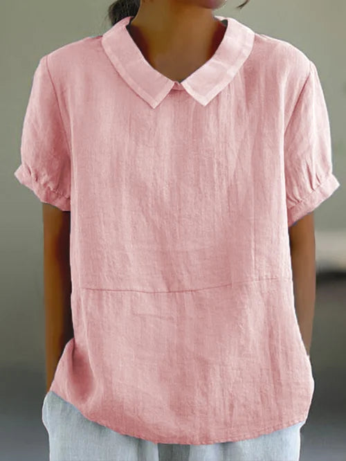Camicetta a maniche corte - Top da donna con colletto e maniche corte, vestibilità ampia-Rosa-S-Modasso