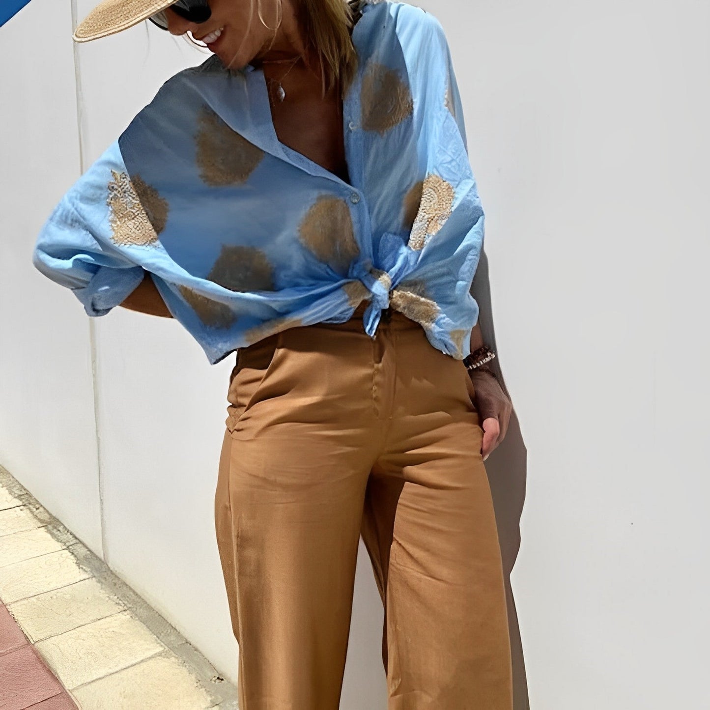 Camicetta abbottonata - Oversize - Manica lunga - Camicetta boho - Top estivi da donna-Modasso