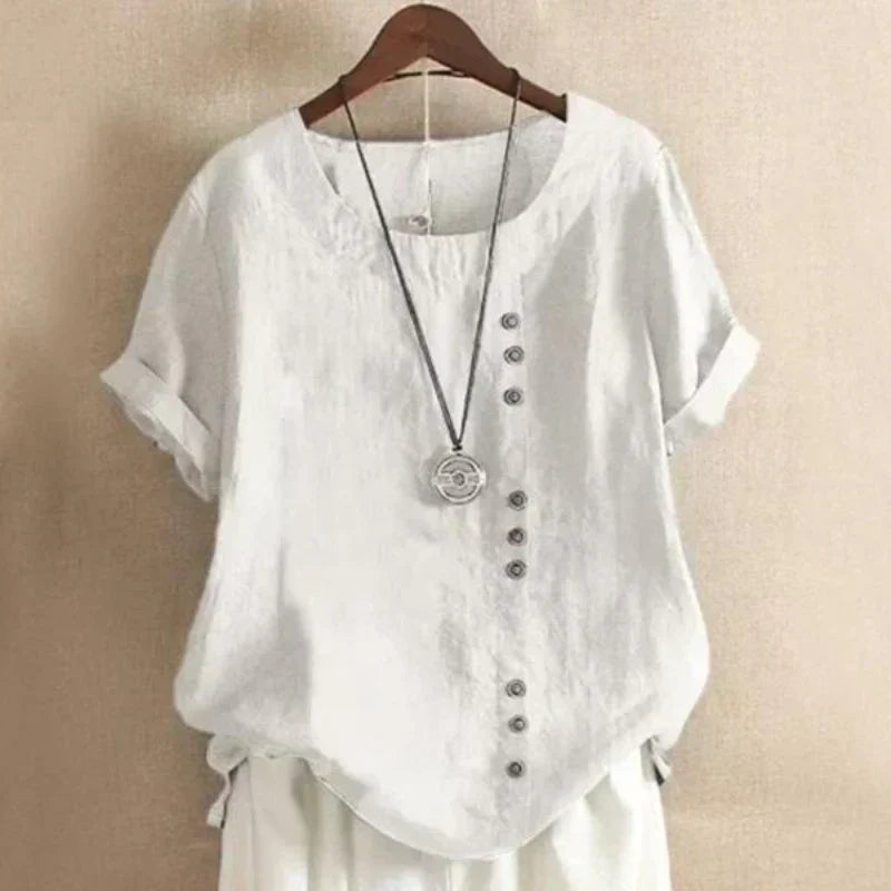 Camicetta da donna - Vestibilità ampia - Maniche corte - Camicetta oversize - Top estivi da donna-Bianco-S-Modasso