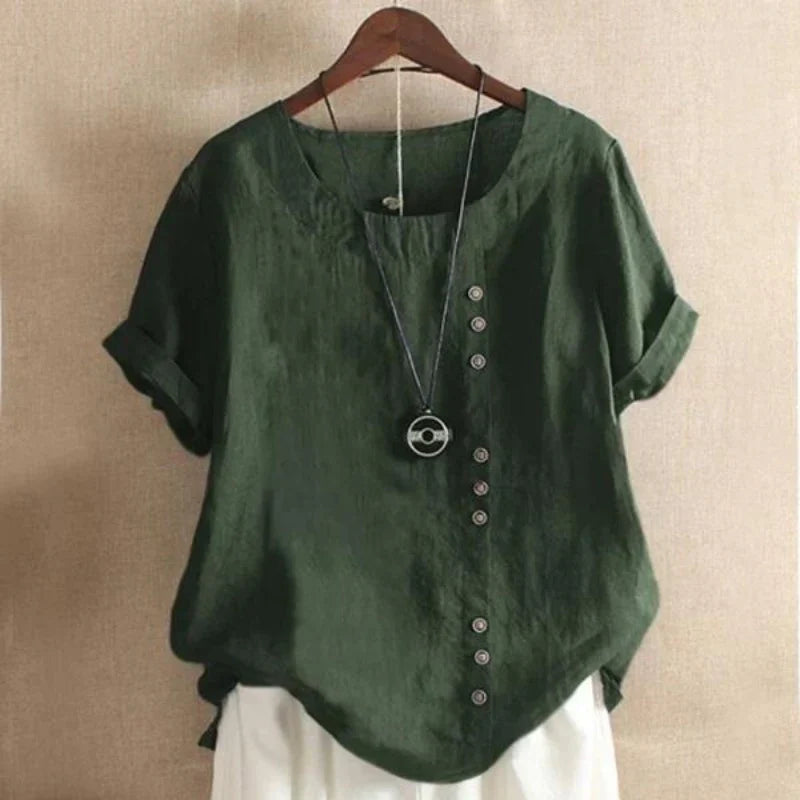 Camicetta da donna - Vestibilità ampia - Maniche corte - Camicetta oversize - Top estivi da donna-Dark Green-S-Modasso