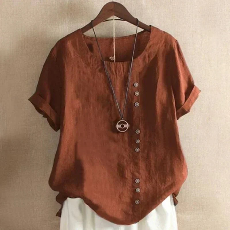 Camicetta da donna - Vestibilità ampia - Maniche corte - Camicetta oversize - Top estivi da donna-Marrone-S-Modasso
