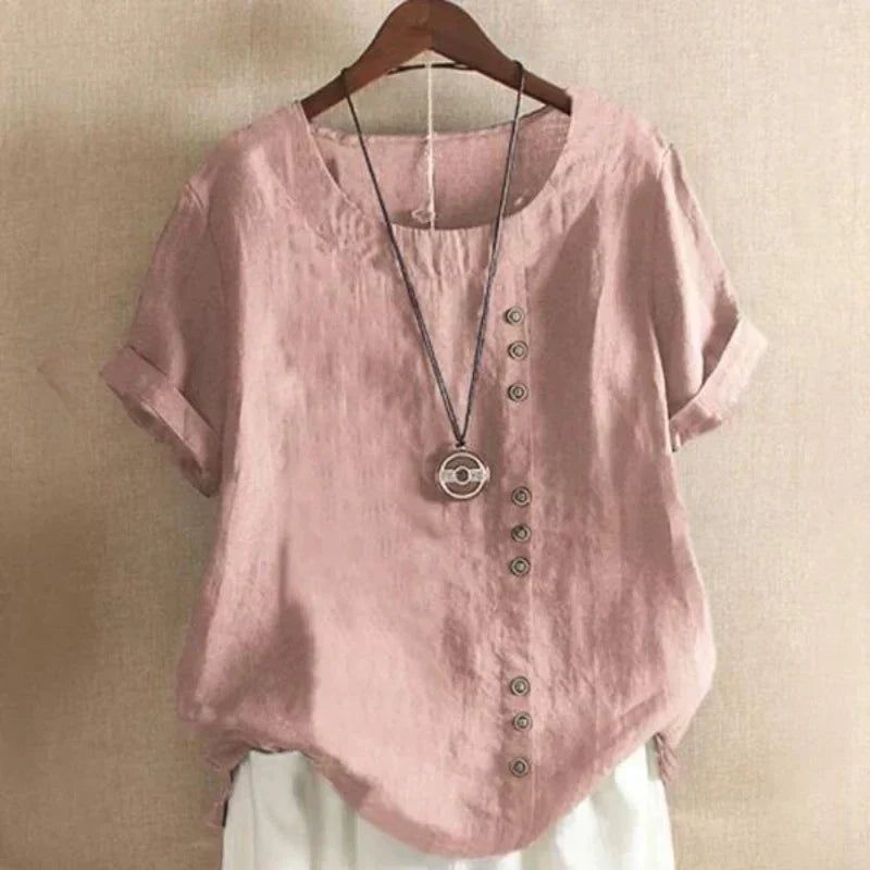 Camicetta da donna - Vestibilità ampia - Maniche corte - Camicetta oversize - Top estivi da donna-Rosa-S-Modasso
