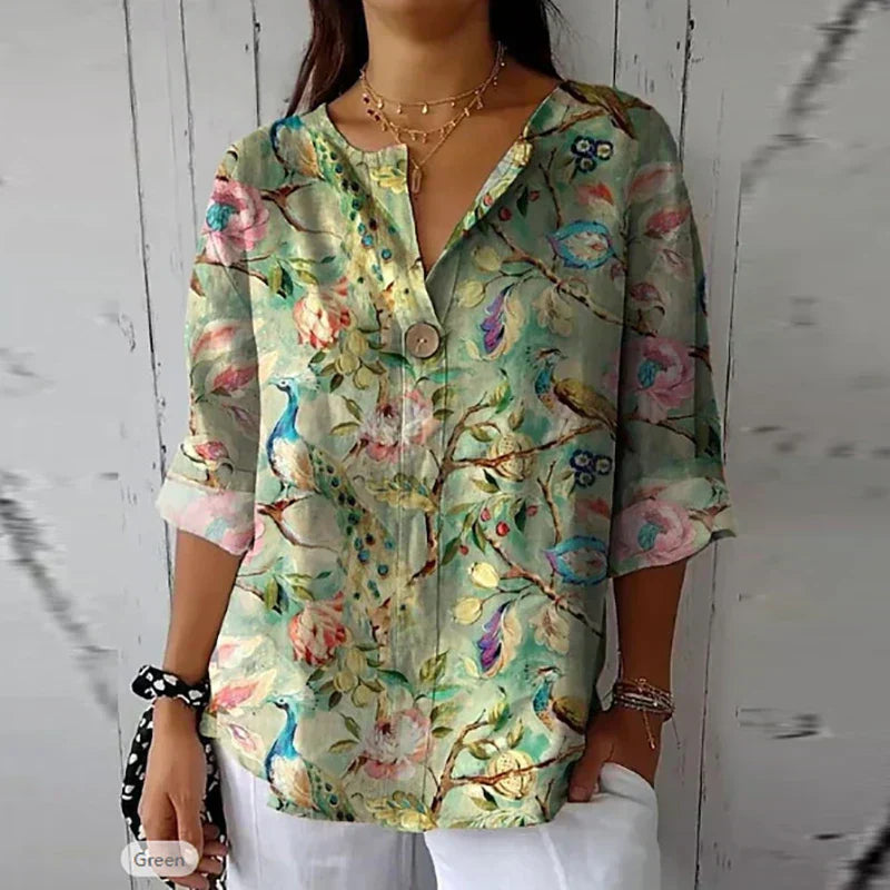 Camicetta floreale - Camicia casual da donna con stampa, vestibilità ampia e abbottonatura-Multicolore 4-S-Modasso