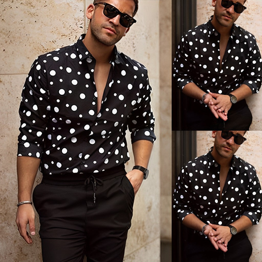 Camicia a pois | Maniche lunghe | Con colletto | Camicia abbottonata | Camicia da uomo-Modasso