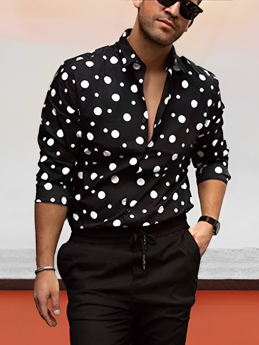 Camicia a pois | Maniche lunghe | Con colletto | Camicia abbottonata | Camicia da uomo-Modasso