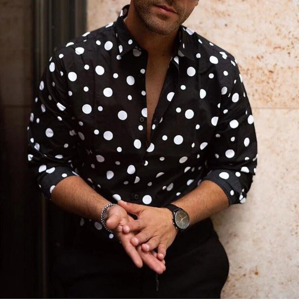 Camicia a pois | Maniche lunghe | Con colletto | Camicia abbottonata | Camicia da uomo-Modasso