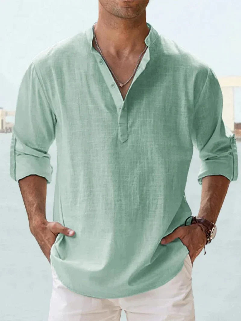 Camicia di Lino, Mezza Manica in Cotone, Camicia Estiva da Uomo-Modaso