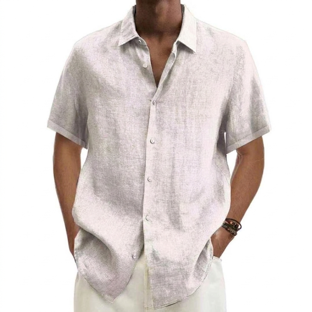 Camicia in lino, Manica corta, Cotone, Camicia con abbottonatura, Abbigliamento uomo-Modaso
