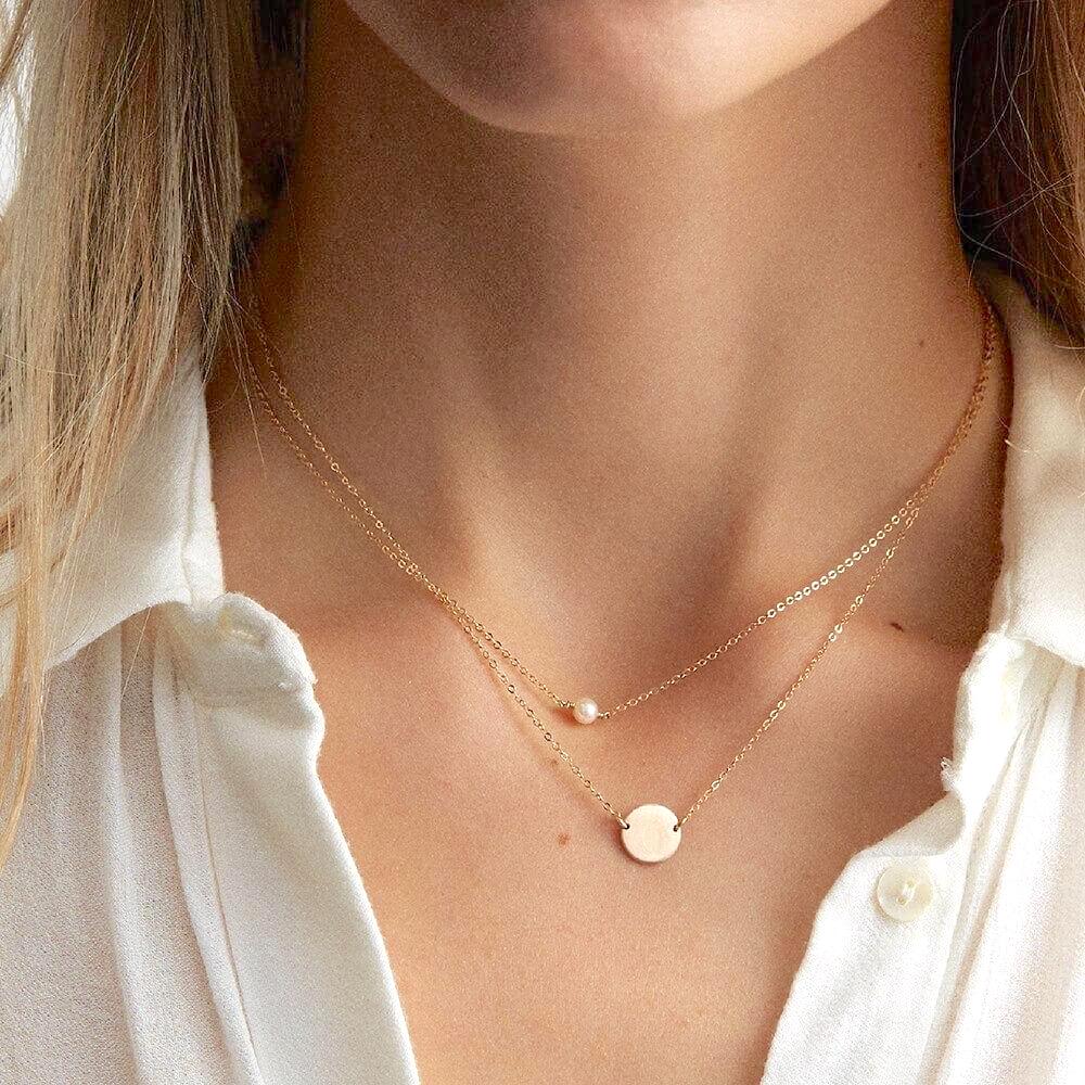 Collana Dorata con Perla, Minimalista a Strati da Donna-Modaso