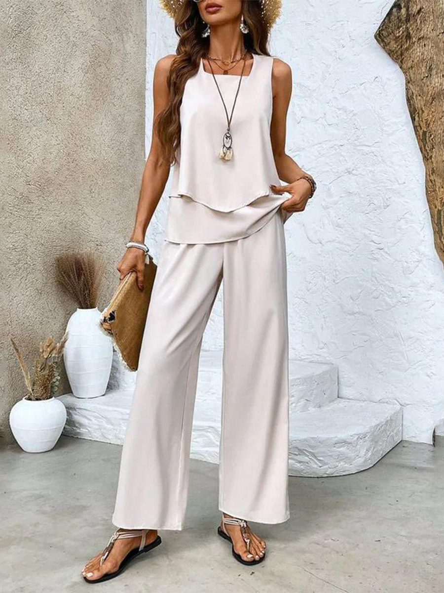 Completo Coordinato, Pantaloni Palazzo e Top da Donna, Estivo-Modaso