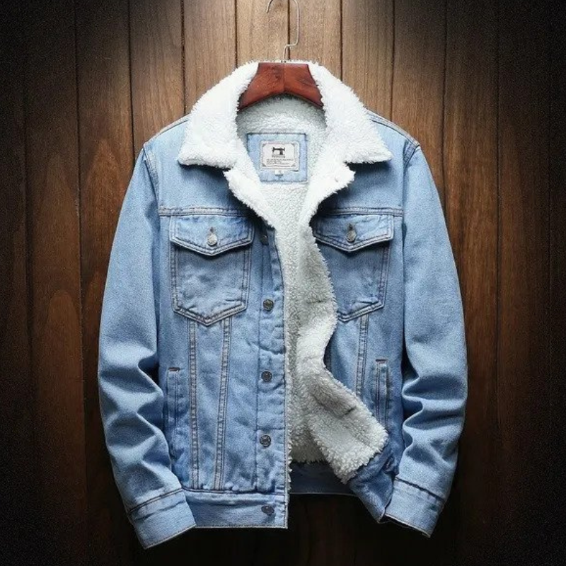 Giacca denim Essentials | Giacca invernale da uomo con fodera in pile-Azzurro-XS-Modasso