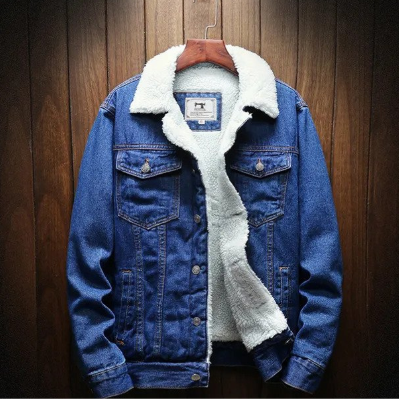 Giacca denim Essentials | Giacca invernale da uomo con fodera in pile-Blu scuro-XS-Modasso