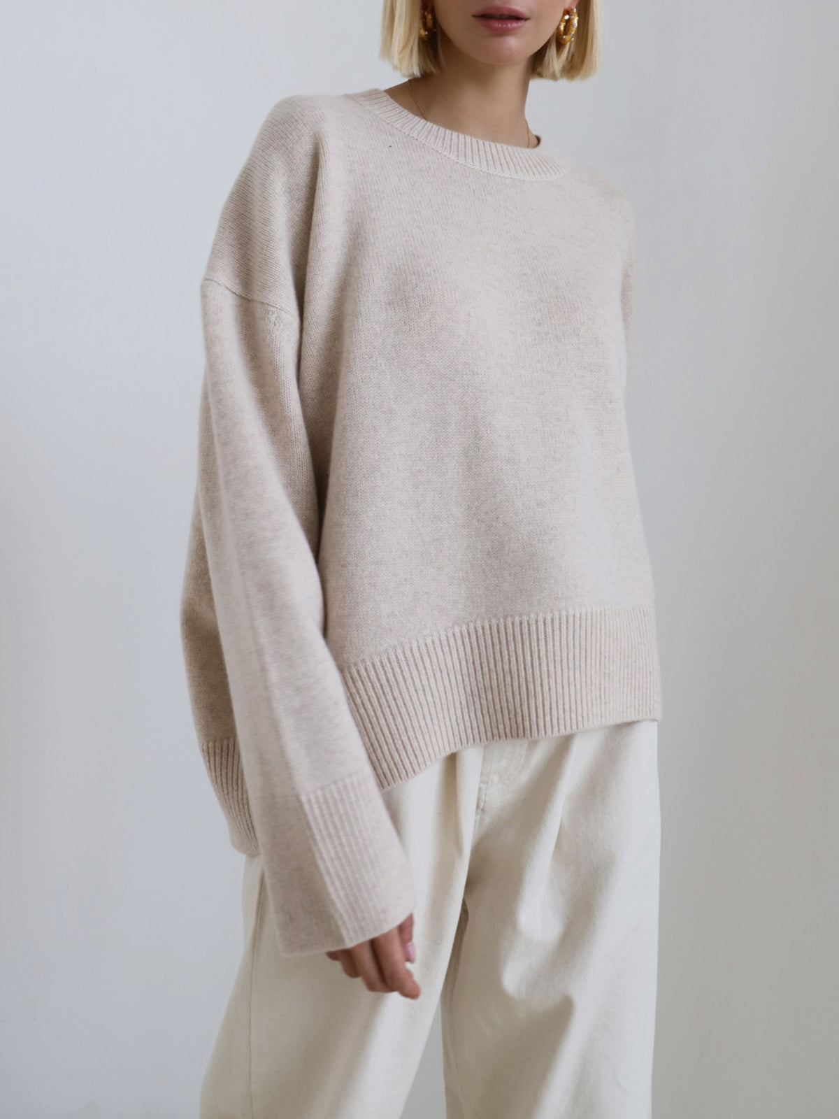 Maglione oversize - Maglione caldo a girocollo da donna-Albicocca-S-Modasso