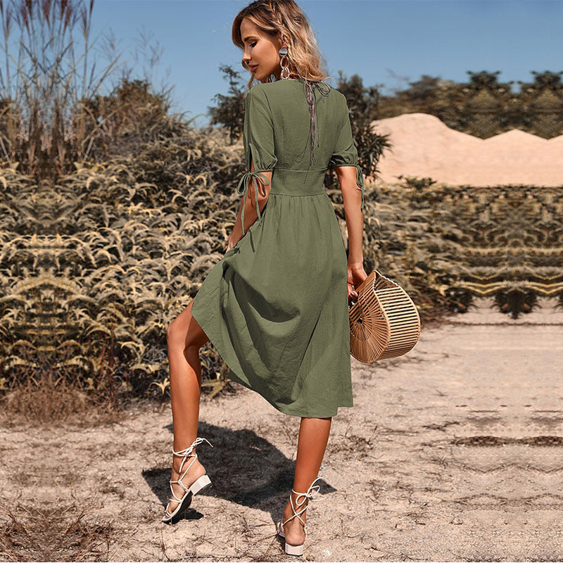 Marie Abito Midi, Aggiorna il tuo guardaroba estivo con il nostro elegante abito in cotone-Modaso