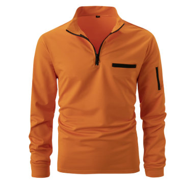 Men's Half Zip Pullover | Quarter Zip | Long Sleeve | Zip Polo Shirt | Men's Polo Shirt-Arancione-S-Modasso