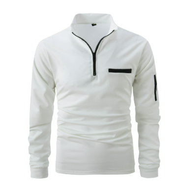 Men's Half Zip Pullover | Quarter Zip | Long Sleeve | Zip Polo Shirt | Men's Polo Shirt-Bianco-S-Modasso